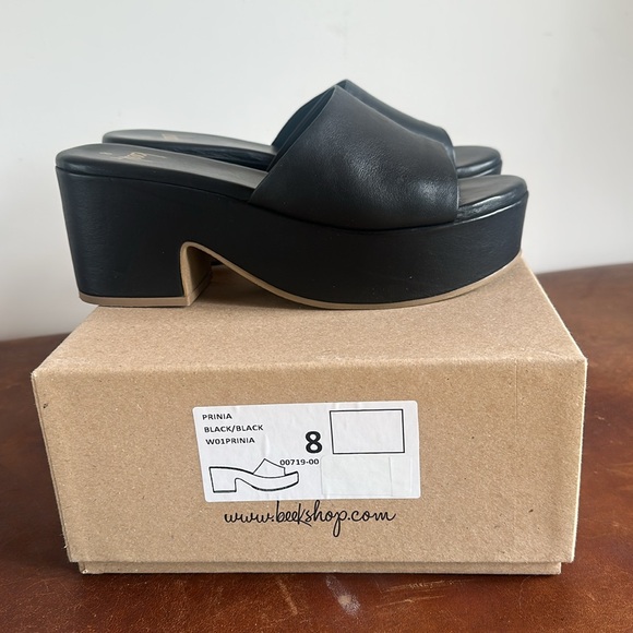 Beek Black Leather Slide Platform Sandals - Picture 3 of 9